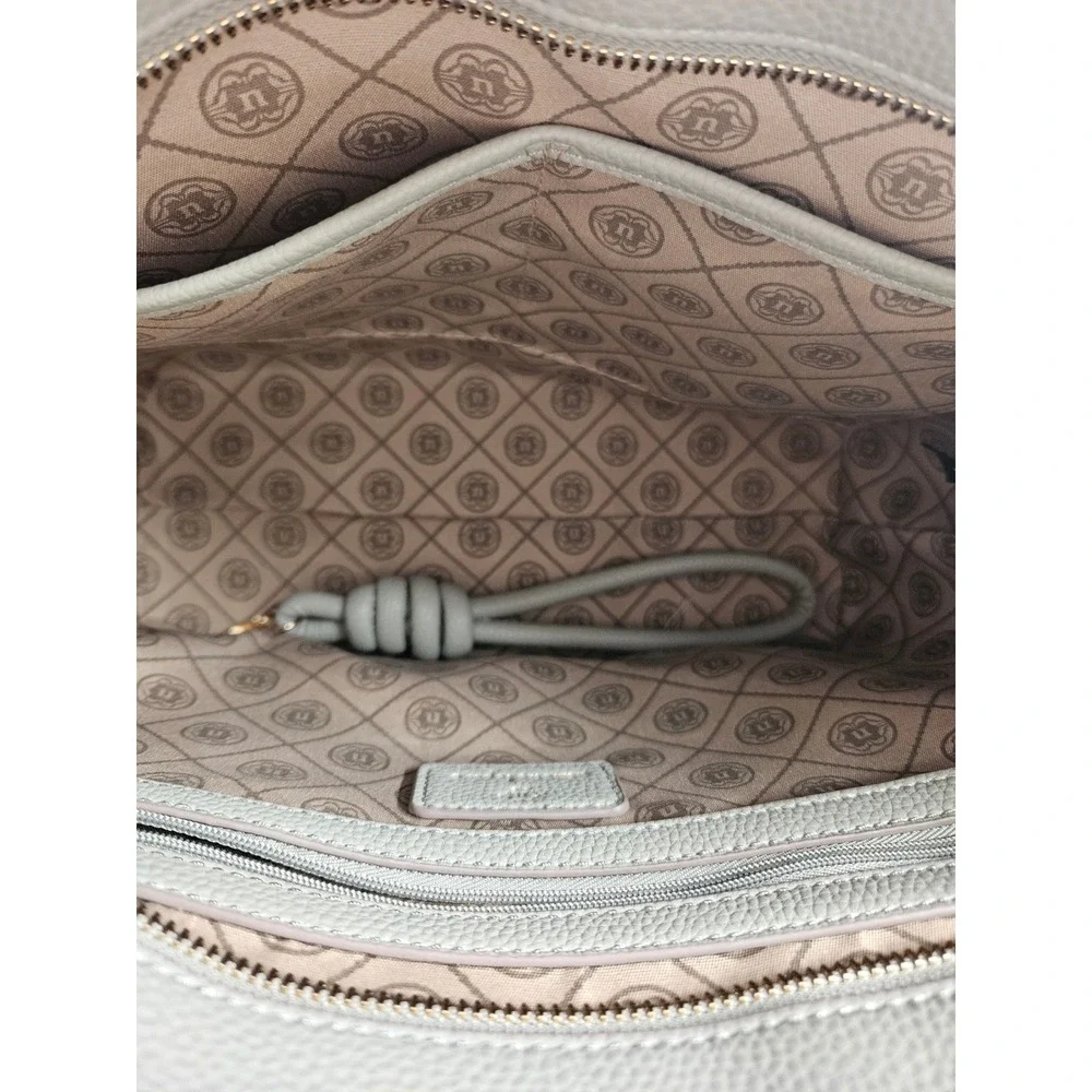 Nanette Lepore Canvas Tote Bag Sage Green Pebbled Trim Shoulder Bag Gold Hardwar - Picture 5 of 11
